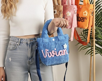 Bolso tote de pana personalizado, bolso cruzado con nombre personalizado
