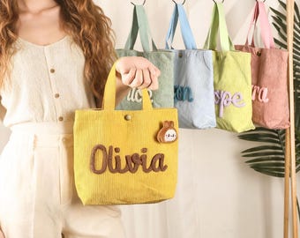 Custom Kids Name Cute Corduroy Handbag, Embroidered Children's Handbags, Traveling Handbag, Girl Birthday Gift, Gift for Kids,Christmas Gift
