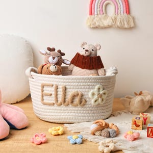 Personalisierter Baby-Dusche-Geschenkkorb mit personalisiertem Namen, Babyparty-Geschenkkorb, Baumwollseilkorb, Babyspielzeugkorb, Neugeborenen-Baby-Kinderzimmer-Geschenk