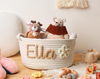 Personalized Cotton Rope Baby Basket, Custom Nursery Decor