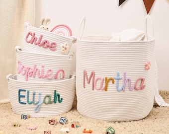 Cesta personalizada, cesta de regalo para baby shower personalizada con nombre, regalo para bebé, cesta de regalo de cuerda de algodón para bebé, cestas de almacenamiento, cesta de juguetes
