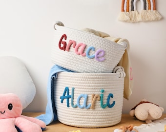 Personalized Name Basket, Handmade Cotton Rope Baby Toy Storage