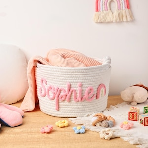 Personalisierter handgemachter Babykorb für Mädchen, Babygeschenk, Babypartygeschenk-Baumwollseil-Korb, Spielzeugkorb, neugeborener Baby-Name für Mädchen-Jungen-Geschenk