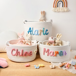 Personalisierter Babyparty-Geschenkkorb, benutzerdefinierter Name Babykorb, Seil-Baumwollbabykorb, Neugeborenen Geschenk, Spielzeugkorb, Ostern Korb, Hauptaufbewahrung