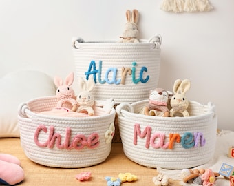 Personalized Baby Shower Gift Basket, Custom Name Baby Basket, Rope Cotton Baby Basket, Newborn Gift, Toy Basket, Easter Basket,Home Storage