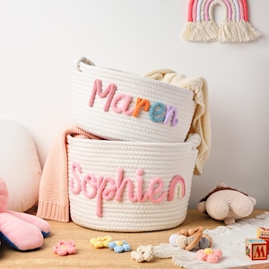 Personalisierter handgemachter Babykorb, Babypartygeschenk, Neugeborenengeschenk, Seil-Baumwollbabykorb, Kinderzimmergeschenk, Osternest für Mädchenjungengeschenk