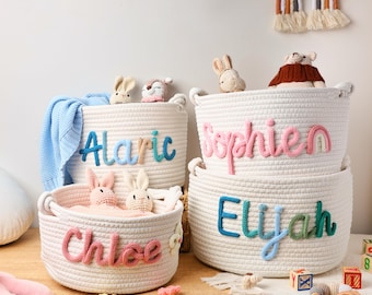 Personalized Baby Basket, Cotton Rope Nursery Storage, Custom Name