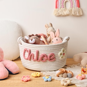 Personalized Baby Basket with Name, Baby Shower Gift Basket, Rope Cotton Baby Gift Basket, Baby Gift Basket, Toy Basket, Baby Nursery Gift
