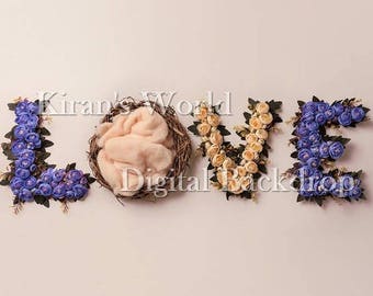 Newborn Digital Background,Love Digital Backdrop,Love Background,Newborn Overlay,Flowers Pink Cream Purple Blue,Instant Download Backdrop