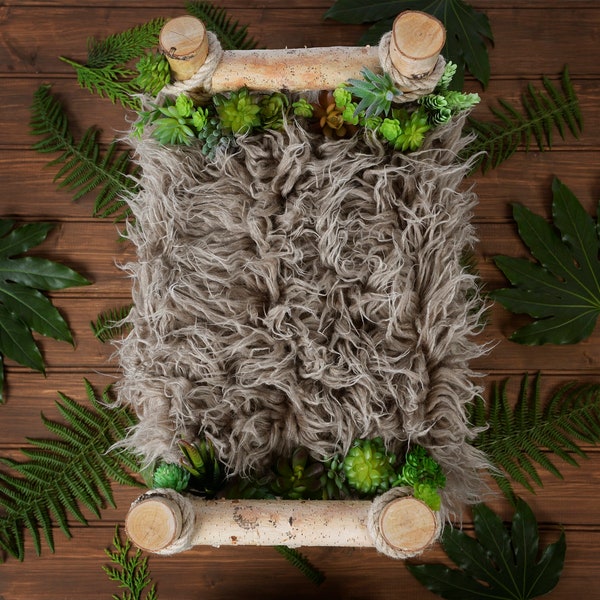 Newborn Bed Digital Backdrop,Wooden Log Bed Fresh Leaves Succulents,Xmas Digital Background,Winter Autumn Newborn Overlay,Wooden Brown Floor