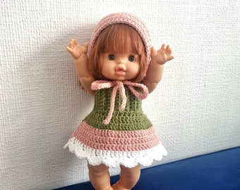 Minikane Doll Outfit,Paola Reina Clothes,Minikane Gordi's Doll Dress Hat Bonnet,Minikane Doll 13 inches 34 cm,Crochet Doll Clothes Set RTS