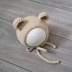Bear Hat,Newborn Bear Bonnet Hat,Cute Teddy Bear Hat,Newborn Photo Prop,Crochet Knit Baby Hat,Toddler Bonnet,Boy Hat,Newborn Shower Gift