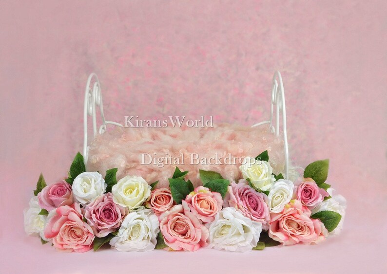 Flower Bed Digital Backdropwhite Bed Cream Pink Rosesmetal Etsy