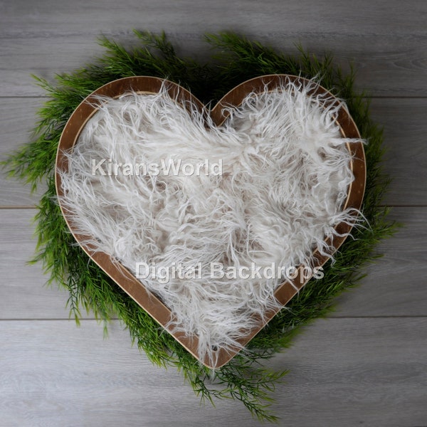 Wooden Heart Bowl Digital Backdrop,Grey Wooden Floor Greenery,Newborn Boy Girl Digital Background Newborn Photography,Instant Download