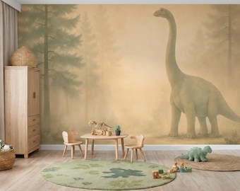 Dinosaur Nursery Wallpaper Mural – Peel and Stick Kids Room Wall Decor
