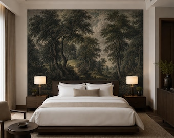 Vintage Forest Wall Mural Peel and Stick Wallpaper, Panoramic Landscape Trees Wallpaper Decor