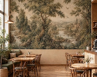 Peel and Stick Landscape Mural Wallpaper Vintage Verdure French Country Botanical Scenic