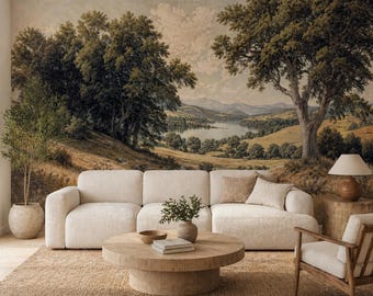 Peel stick verdure landscape mural wallpaper scenic rural vintage panoramic decor