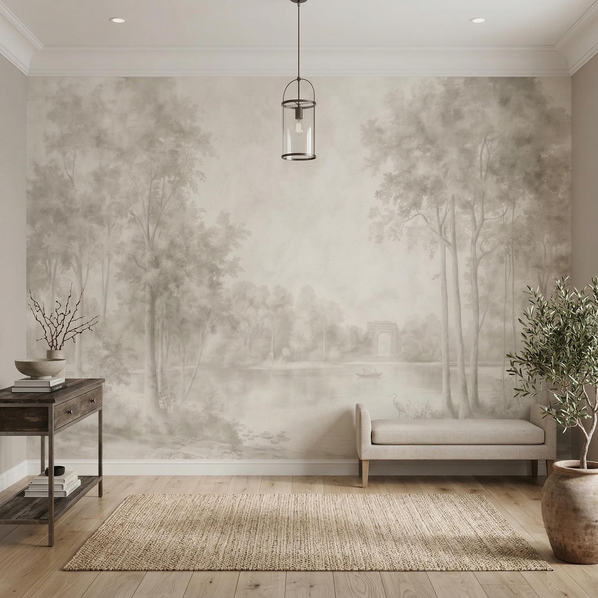 Neutral Forest Neutral Forest Wallpaper Peel Stick Removable Wall Mural Landscape ...
