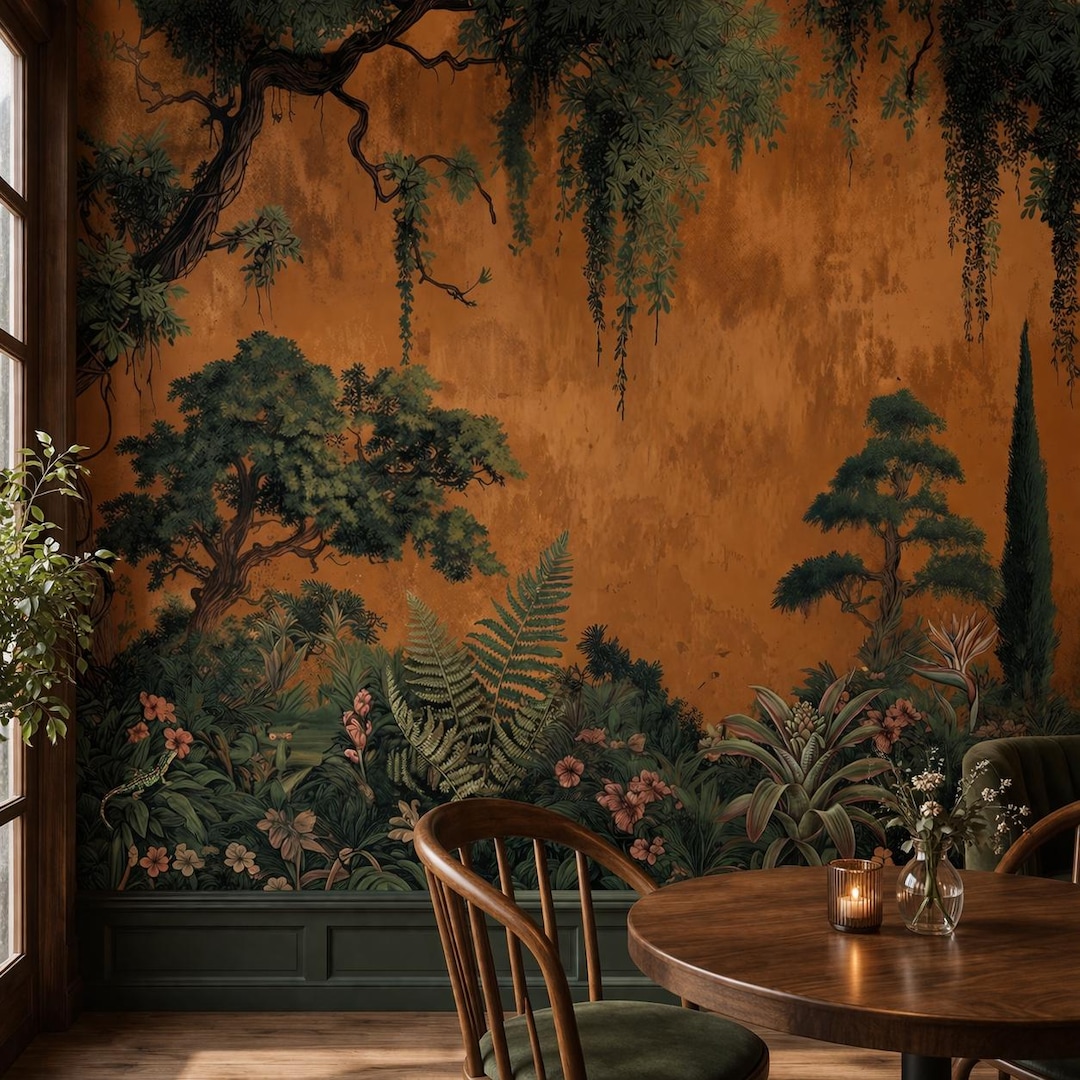 Botanical Forest Wallpaper Mural Peel and Stick Rustic Dark Academia ...