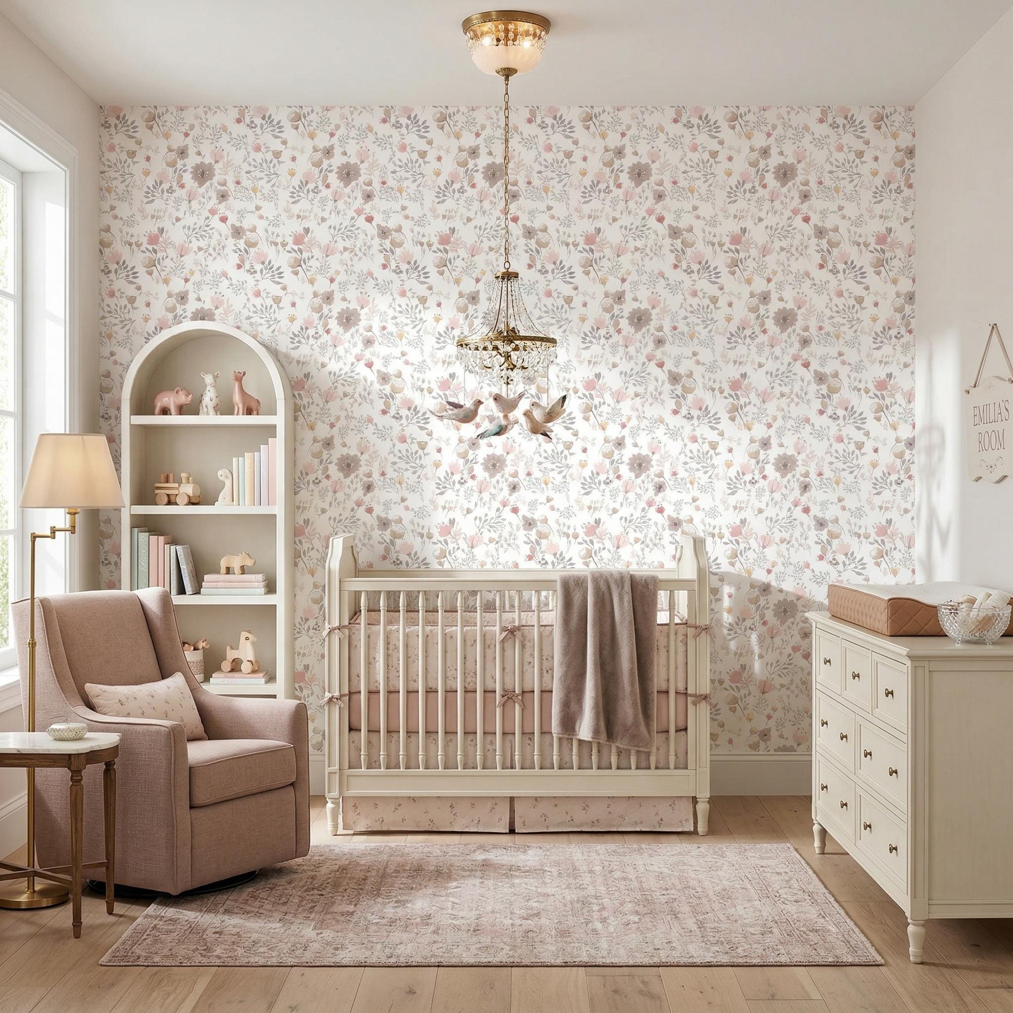 Pink Floral Wallpaper Peel and Stick Removable Vintage Botanical Wall ...