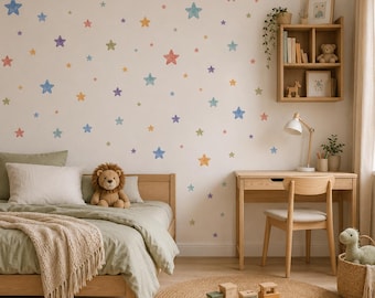Vinilos decorativos de estrellas de acuarela de colores para la habitación infantil, sala de juegos y guardería.