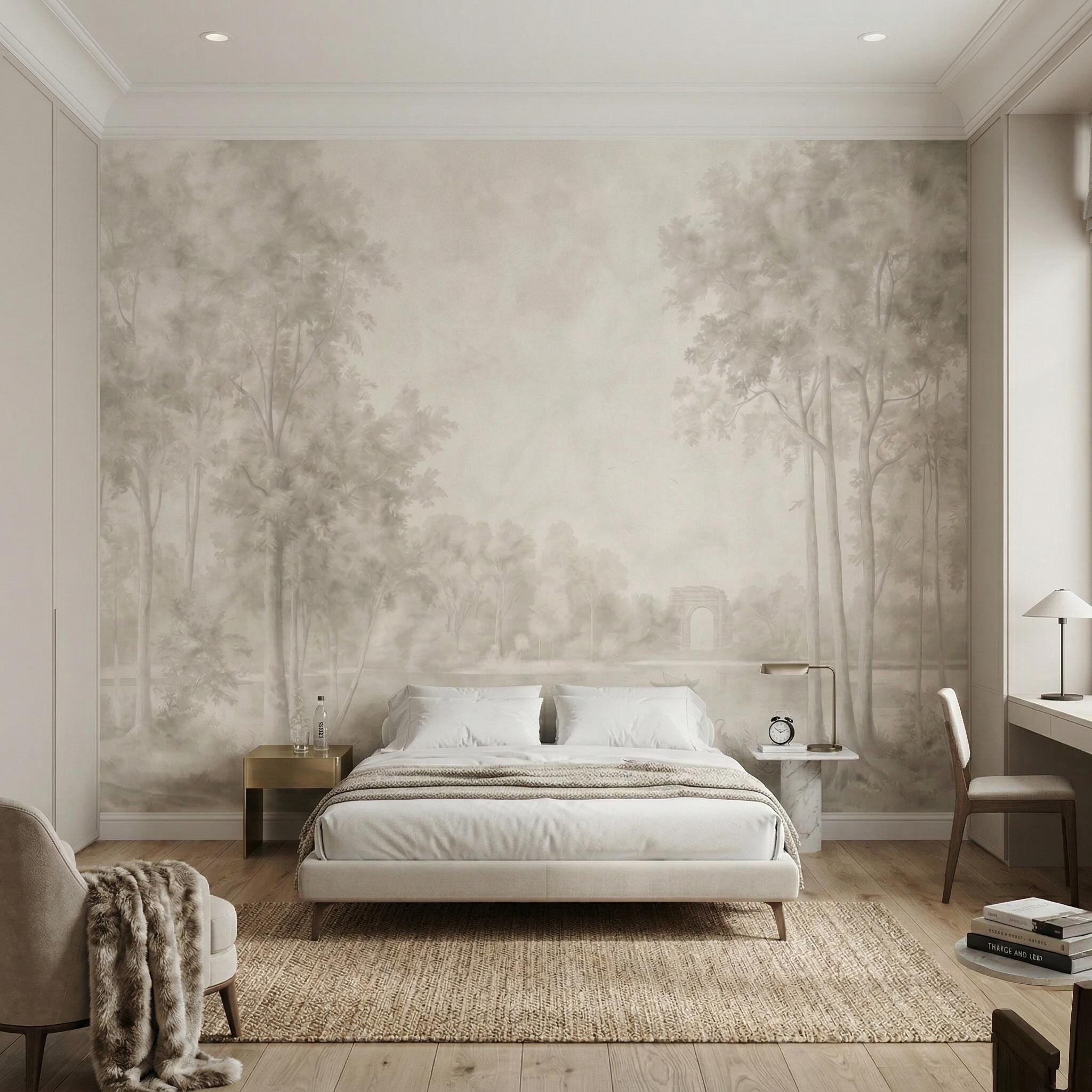 Neutral Forest Neutral Forest Wallpaper Peel Stick Removable Wall Mural Landscape ...