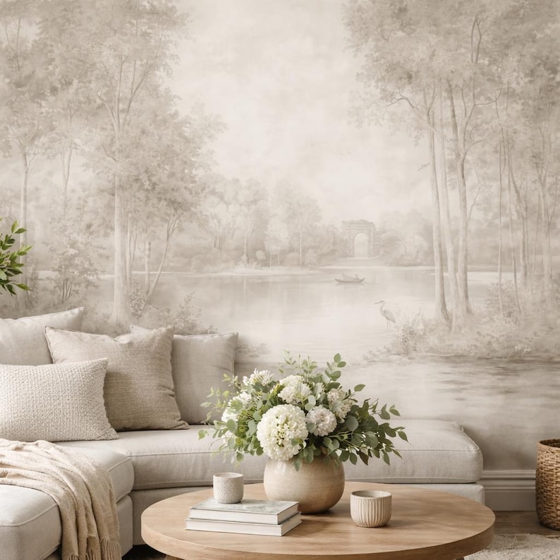 Neutral Forest Neutral Forest Wallpaper Peel Stick Removable Wall Mural Landscape ...