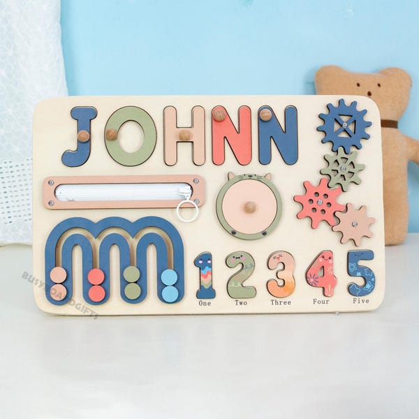 Busy Board - Aangepast Montessori-bord - Gepersonaliseerd babycadeau Babyshowercadeau - Gepersonaliseerde cadeaus voor kinderen - Cadeau voor de eerste verjaardag - Kerstcadeau