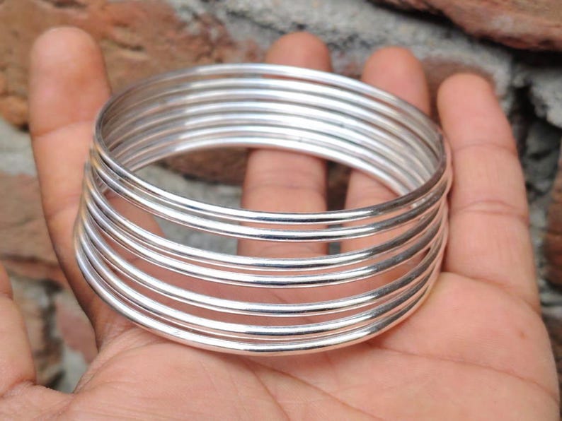 925 Sterling Silver Bangles, 7 Bangles, Stackable Bangles, Silver