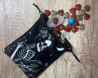 Gothic Skeleton Pouch/Bag – Drawstring Pouch for Tarot Cards, Crystals, Jewelry & Gifts