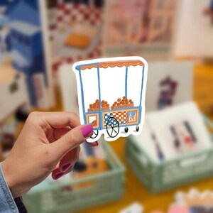 Orangefarbener Warenkorb Aufkleber | Fröhlicher mehrfarbiger Aufkleber