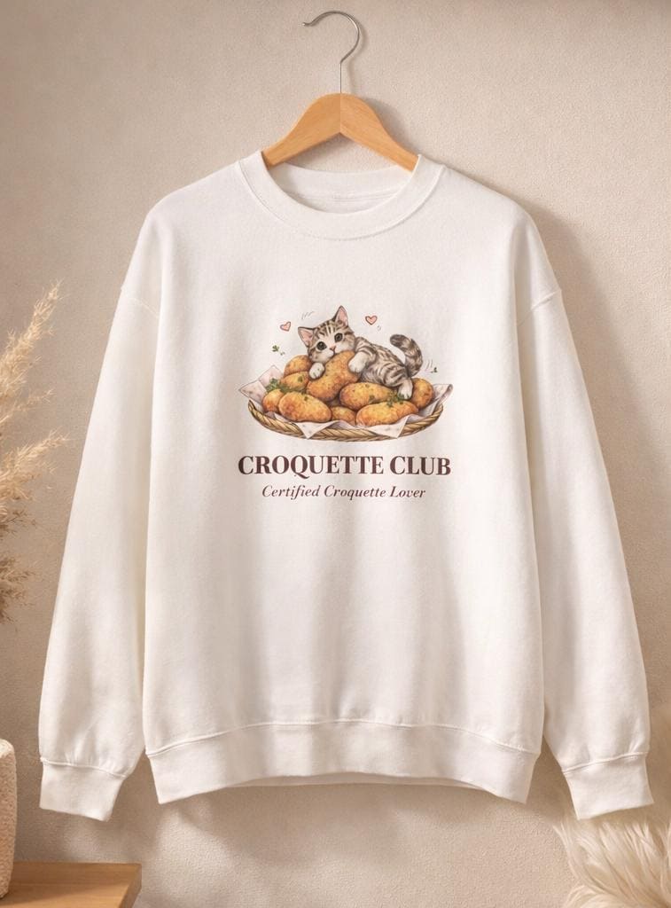 Sweat-shirt Croquette Club avec chat et croquettes | Col rond Croquette Club