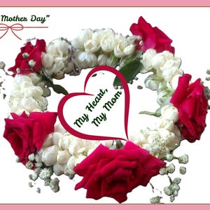 Meu Coração, Minha Mãe – Guirlanda Digital de Flores para o Dia das Mães | Presente para Imprimir com Rosas Vermelhas e Jasmim