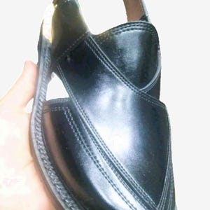 Eastern Ethnic Black Handmade Men's Leather Peshawari Chappal Sandal with Buckle image 7