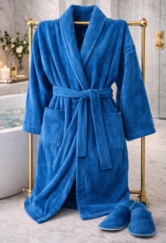 Terrion Luxury Cotton Hotel-Quality Bathrobe/Dressing Gown 500 GSM with Free Matching Plush Slippers