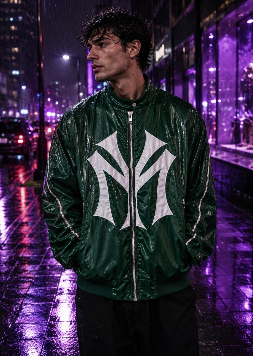 Mowalola-inspired My City New York Bomber Jacket, Black Satin