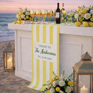 Camino de mesa personalizado para barra de boda, camino de mesa a rayas personalizado, regalo para brindar por la pareja, decoración para la recepción de la boda.