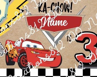 Plantilla de banner de cumpleaños inspirado en Cars / Plantilla editable de Canva / Descarga instantánea / Decoración digital para fiestas