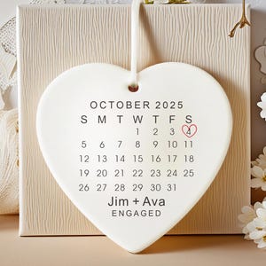 Engaged Heart Ornament, Engagement Calendar Date Ornament, Married Keepsake Gift, Engagement Announcement, Couples Ornament