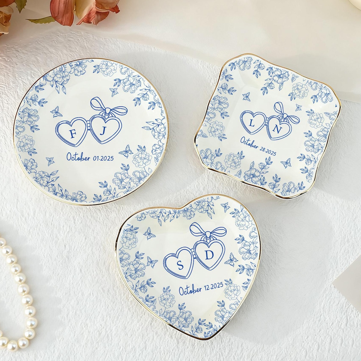Personalized Ceramic Locked Ring Dish, Toile De Jouy, Wedding Gift - Etsy