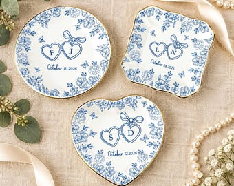 Personalized Locked Ring Dish,Toile De Jouy,Wedding Gift for Couple,Sentimental Gift for Bride,Bridal Shower Gifts,Engagement Gift,Xmas Gift