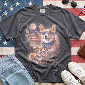 Comfort Colors® Corgi Patriotic Shirt, American Flag Dog Tee, USA Corgi Shirt, 4th of July Shirt, Corgi Mom Gift
