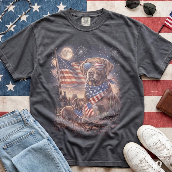 Comfort Colors® Labrador Retriever Patriotic Shirt, Chocolate Lab Shirt, American Flag Dog Tee, USA Dog Lover Shirt, 4th of July Shirt