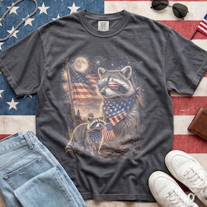 Comfort Colors® Patriotic Raccoon Shirt, American Flag Raccoon Tee, Funny Trash Panda Shirt, USA Animal Shirt, 4th of July Shirt.