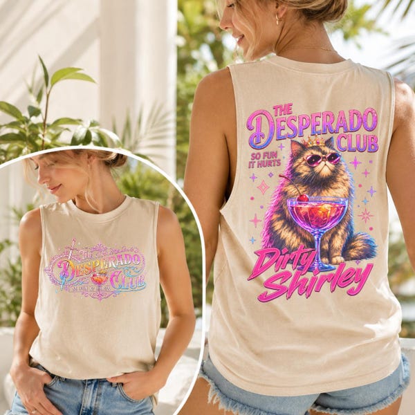 2 Side Princess Donut Dirty Shirley Wash Tank, Desperado Club Front Back Shirt, Dungeon Crawler Carl Inspired Tee