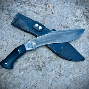Handmade Kukri Knife – Full Tang Carbon Steel acid washed Blade with Black Micarta Handle & Custom Leather Sheath