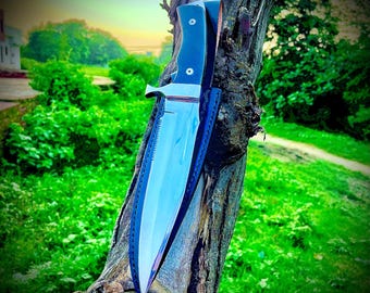 Cuchillo Bowie personalizado con funda, cuchillo artesanal para exteriores, regalo para papá, regalo de cuchillo personalizado para él, regalo del Día del Padre, regalo de aniversario