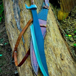 Spada in stile vichingo fatta a mano / Lama in acciaio a molla 5160 / Spada da sopravvivenza per esterni con fodero in pelle / Regalo per lui / Regalo di compleanno