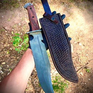 Handmade 5160 Spring Steel Bowie Knife | Acid Washed | Full Tang | Gift for Him | Groomsmen Gift | Free Engraving | Custom Sheath | Bowie